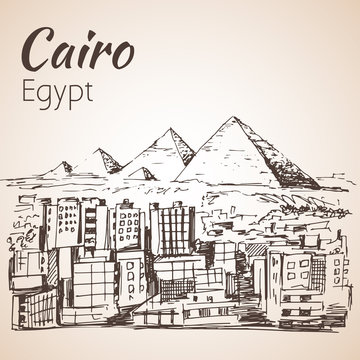 Cairo city - skyline, Egypt. Sketch.