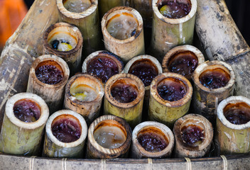 Glutinous rice roasted in bamboo joints