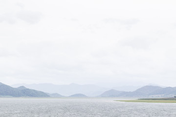 Landscape of reservoir in southern of Thailand in rainny season.
