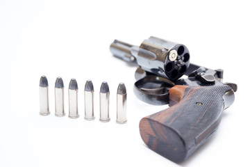 .38 Revolver hand gun isolated on white background close up.