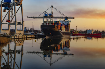 merchant ship in the sea port