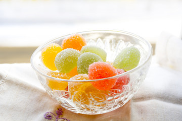 Sweet colorful fruit jelly in a bowl