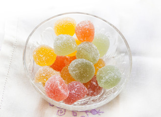 Sweet colorful fruit jelly in a bowl