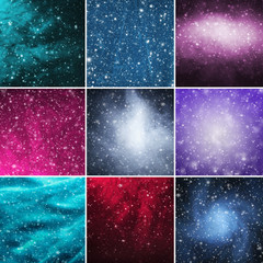 Fototapeta na wymiar Blizzard, snowflakes and stars. Winter backgrounds collection in a Christmas style.