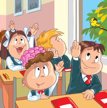 Kids in the school. Cartoon vector illustration