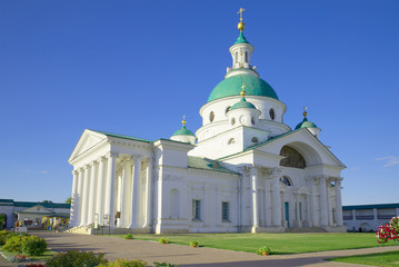 Fototapeta na wymiar Cathedral of St. Demetrius of Spaso-Yakovlevsky Monastery in the summer morning. Rostov Veliky, Golden Ring of Russia
