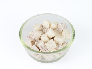 Taro cut into pieces in cup