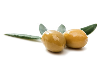 Green olives with leaves