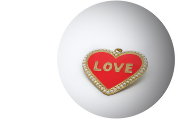 Red heart on the 3D illustration ball background