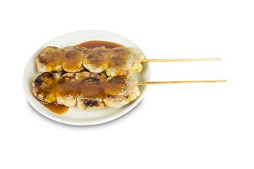 Roasted banana or bake whole bananas with syrup isolated on whit