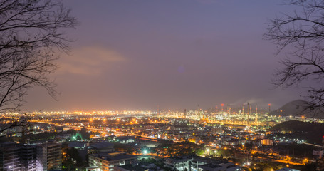 Fototapeta premium Petrochemical industry at night from moutian view
