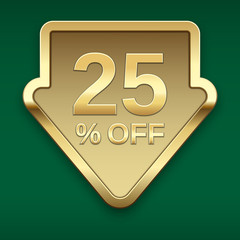 25% off golden badge, vector.