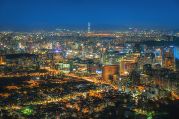 Fototapeta na wymiar The light of the building in Seoul at night,Korea