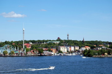 Fototapeta na wymiar View on Stockholm, the capital of Sweden, from the ferry