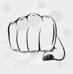 Female Fist in vintage style. Vector illustration.