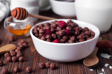 chocolate cereal rings in bowl