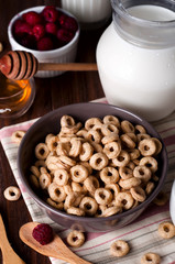 Healthy breakfast - cereal rings in a bowl with milk