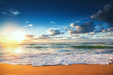 Beautiful cloudscape over the sea, summer sunrise