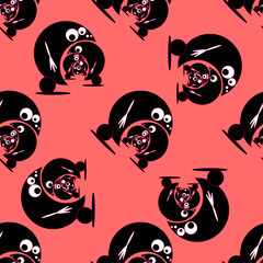 Seamless pattern with funny cute monsters. Vector