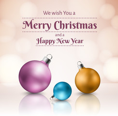 Christmas balls on pink background for Christmas or New Year greeting card