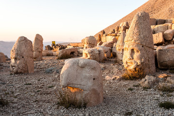 Toppled heads of the gods on East terrace at the top of Nemrut d