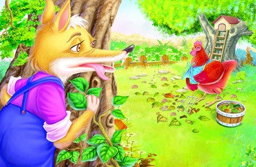 Obraz na płótnie Canvas The Sly Fox and The Red Hen story (4+5)