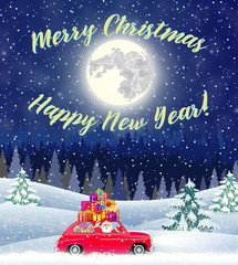 Christmas card design of car with tree on the top
