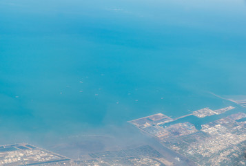 Beautiful aerial view over an Island from the airplane