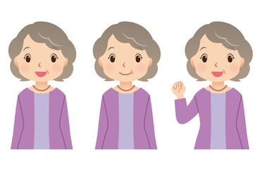 シニア女性　表情セット