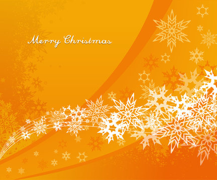 Abstract orange background with snowflakes and Merry Christmas t