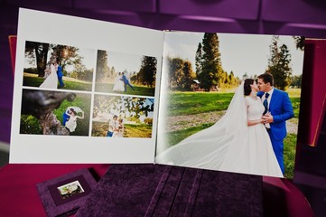Fototapeta premium violet velvet photo book and album