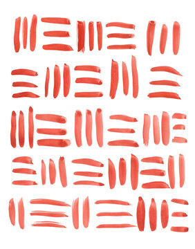 Abstract vertical and horizontal red strokes in a geometric style painted with gouache