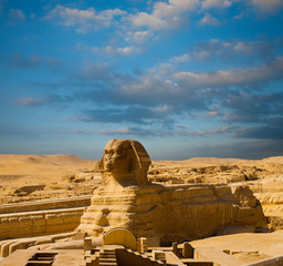 Egypt Pyramids Sphinx Full Body Profile Blue Sky