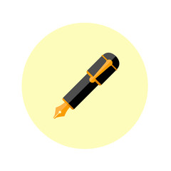 Icono plano pluma estilografica color en circulo amarillo