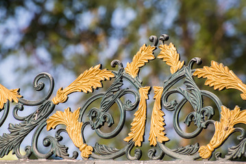 Alloy door pattern with natural green blurred in background