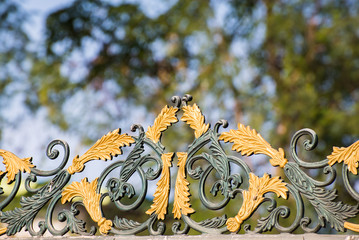 Alloy door pattern with natural green blurred in background