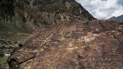 Petroglyphs at the bank of Indus river, Gilgit-Baltistan Pakistan