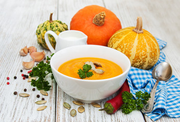 Pumpkin soup with fresh pumpkins