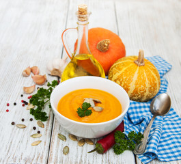 Pumpkin soup with fresh pumpkins
