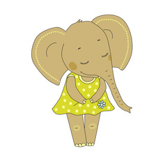 Elephant girl with closed eyes having flower in her hand
