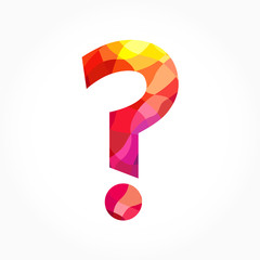 Question mark sign, creative stained-glass slyle icon. Fiery symbol. FAQ colored sign. Vector facet branding identity idea. Isolated abstract graphic design template. Education logo concept.
