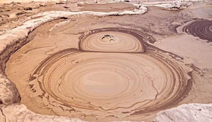 Mud volcanoes's closeup view. Buzau county, Romania.