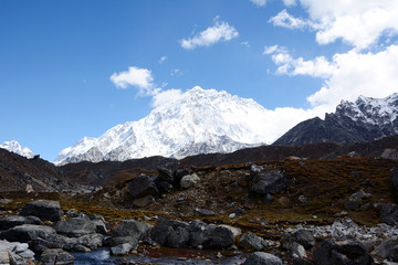 Hiking in Khumbu Valley in Himalayas mountains, Kala Pattar and Everest Base camp trek, Nepal.
