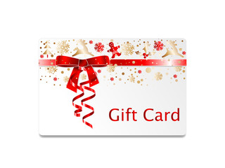 Elegant Christmas gift voucher with Christmas elements and ribbon bow in red