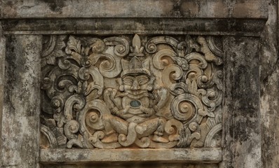 Sculpture wall in Buddhist temple.