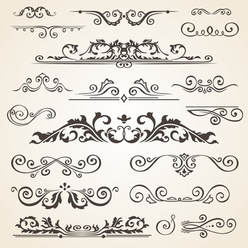 Fine line set of design elements isolated on light background. Vector frame element collection. Book dividers