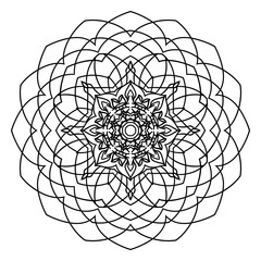 Fototapeta premium Mandala. Floral, flower oriental mandala. Coloring book page. Circle art design tattoo print, circular outline template ornament mandala, ethnic meditation. Vector illustration isolated background