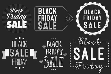 Set of 6 Black Friday Sale badges to use for prints, price tags, flayers, leaflets, adverts, posters