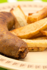 Domestic sausage with french fries