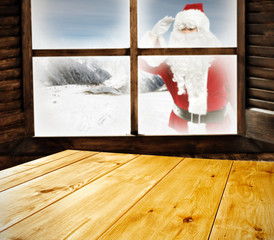 Fototapeta premium wooden desk space and santa claus 
